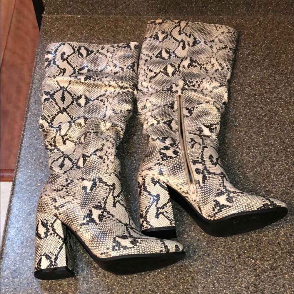 Snake print boots Seven Dials